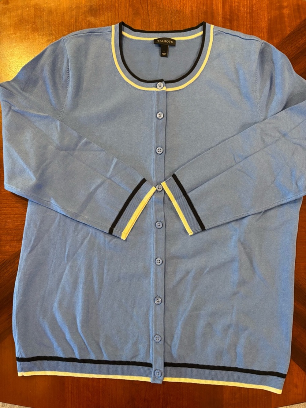 Talbots Women’s Periwinkle Blue Crewneck Cardigan with Contrast Trim